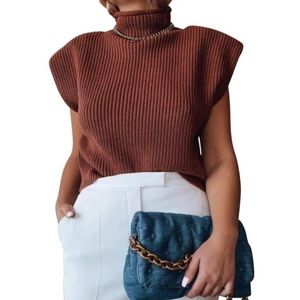 Zara Knit Top Vest Sweater With Shoulder Pads